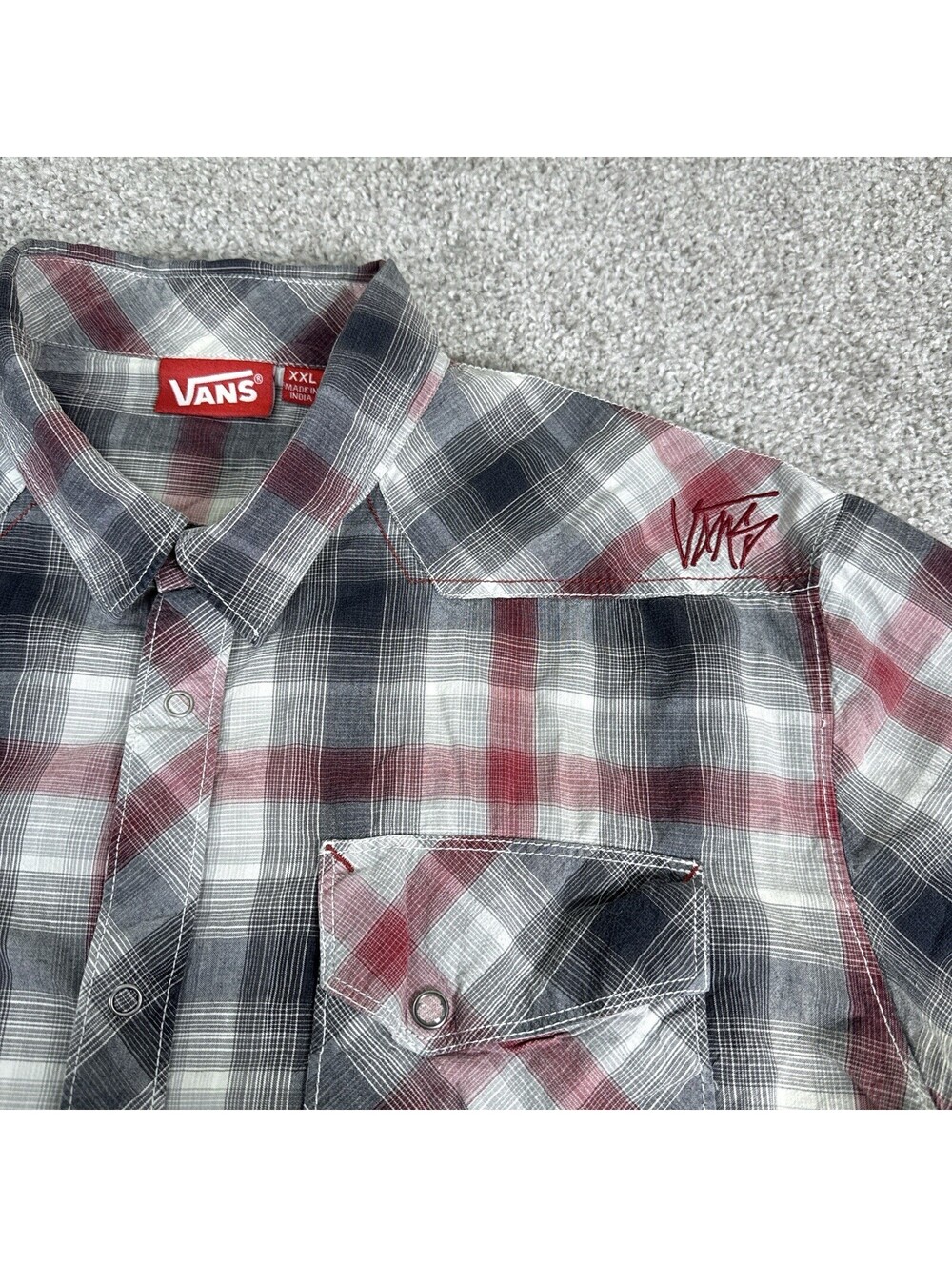 Vans Shirt Mens XXL 2XL Red Gray Plaid Western Snap Button LS Skate Western - Picture 4 of 9